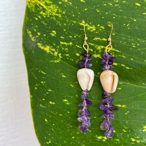 14KGoldFilled Real Seashell🐚Amethyst Gem Earrings